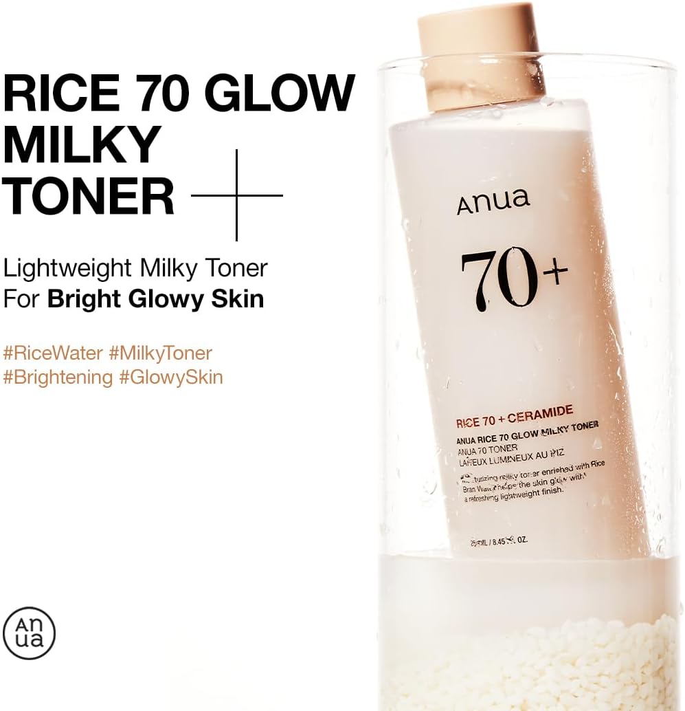 ANUA Rice 70 Glow Milky Toner, for Glass Skin, Korean Skin Care, 250ml/8.45fl.oz.