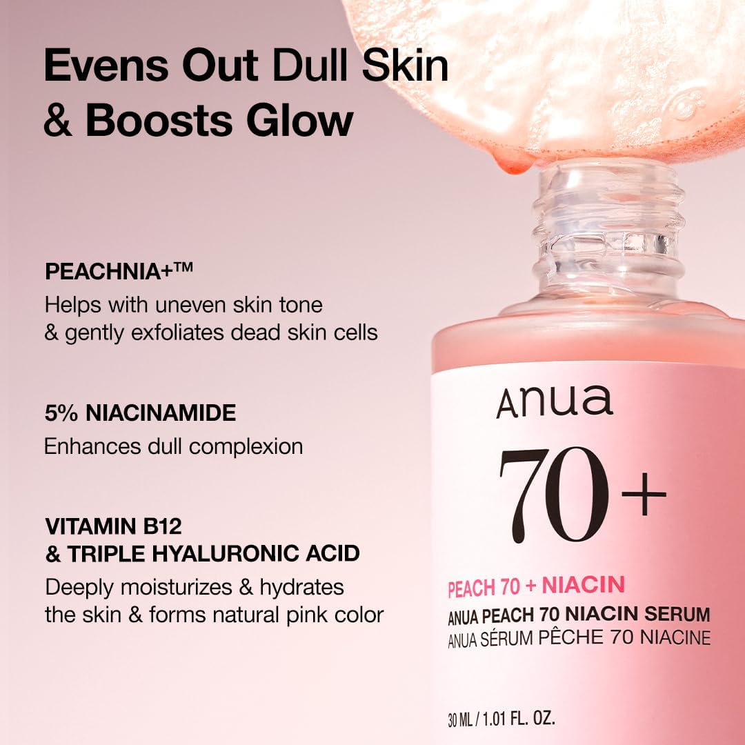 ANUA Peach 70% Niacinamide Serum brightening hydrating face serum, 29.87 Milliliters
