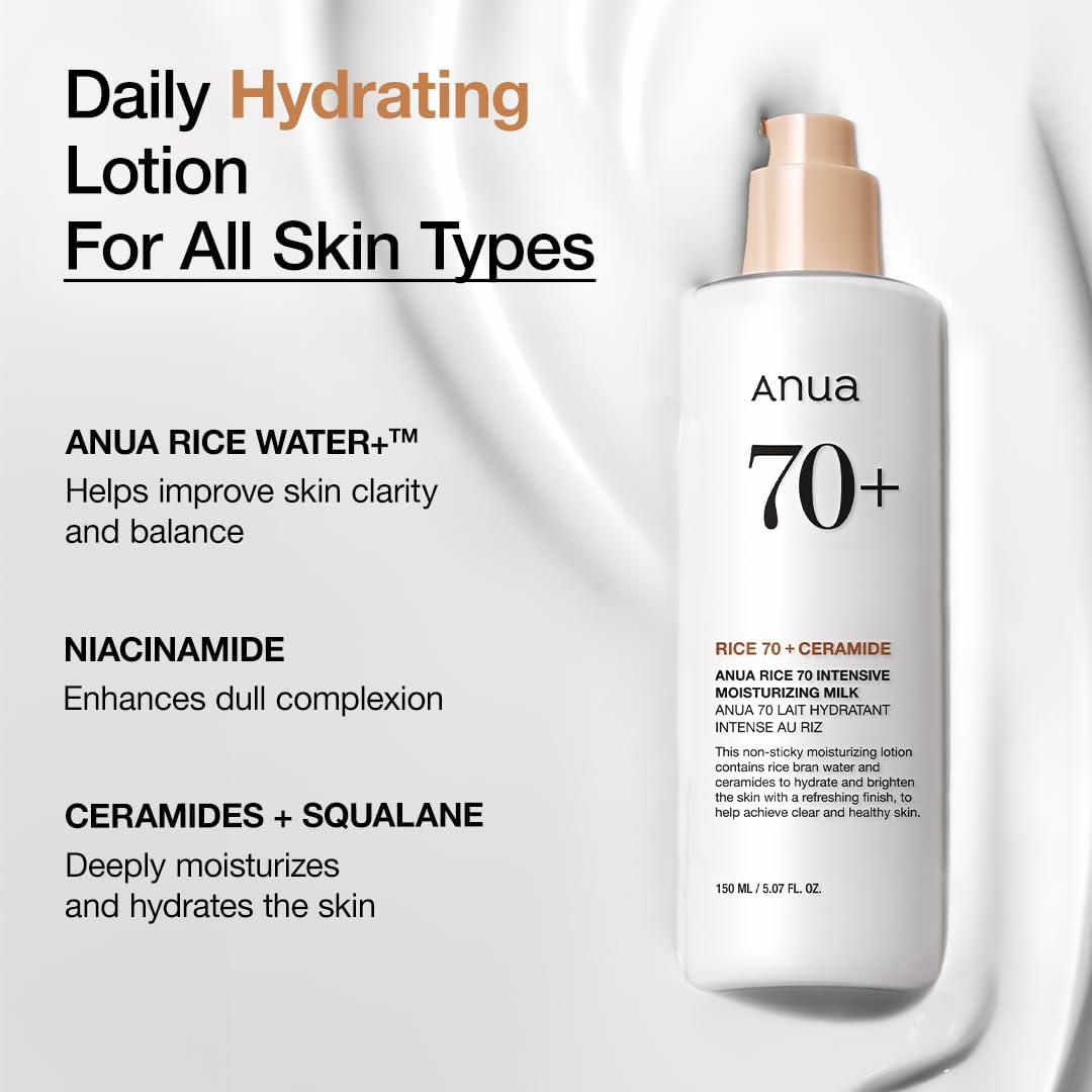 ANUA Rice 70 Intensive Moisturizing Milk, Korean Skincare, 150ml/ 5.07 fl.oz.