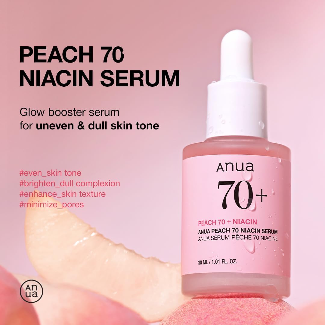 ANUA Peach 70% Niacinamide Serum brightening hydrating face serum, 29.87 Milliliters