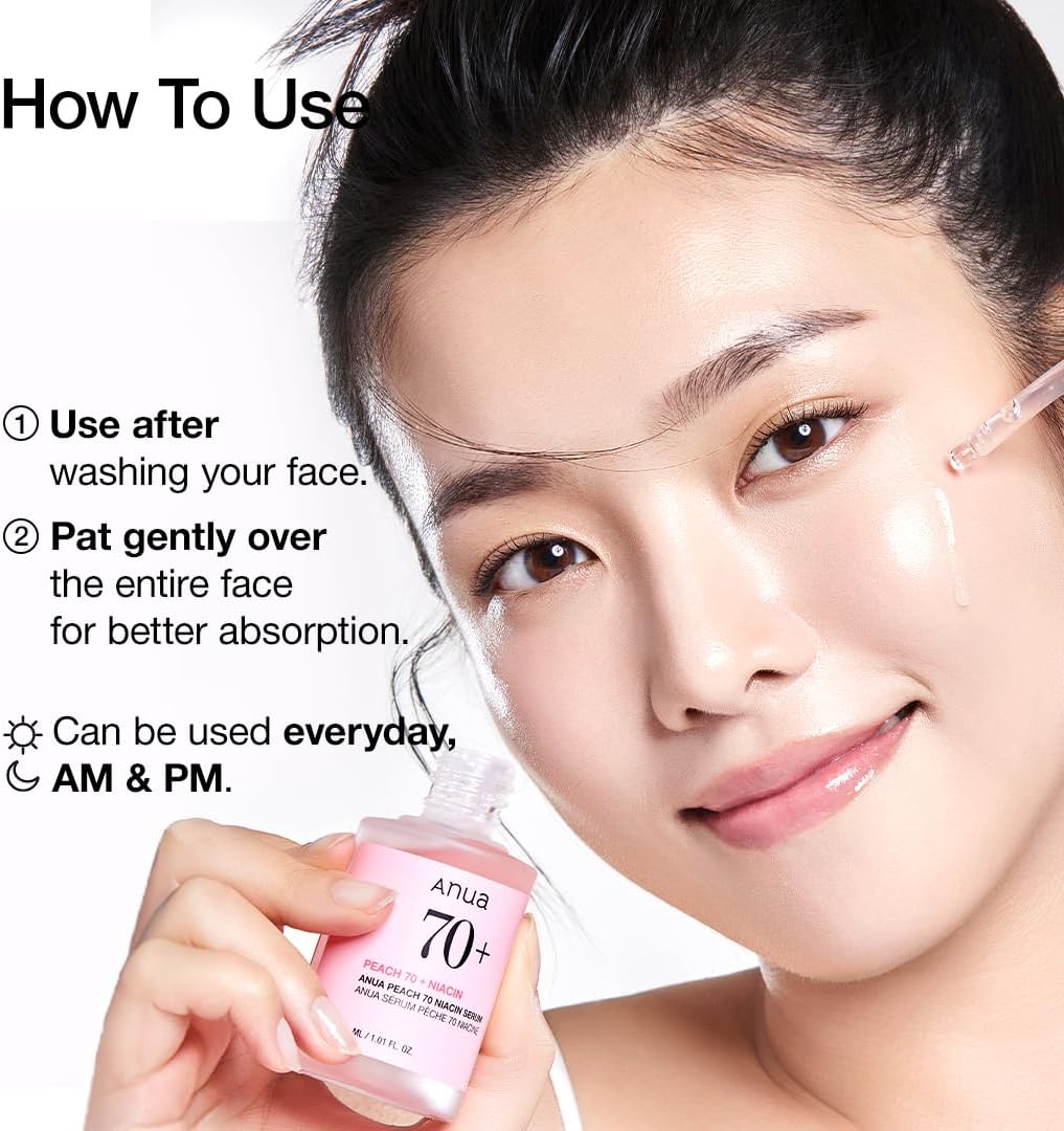 ANUA Peach 70% Niacinamide Serum brightening hydrating face serum, 29.87 Milliliters