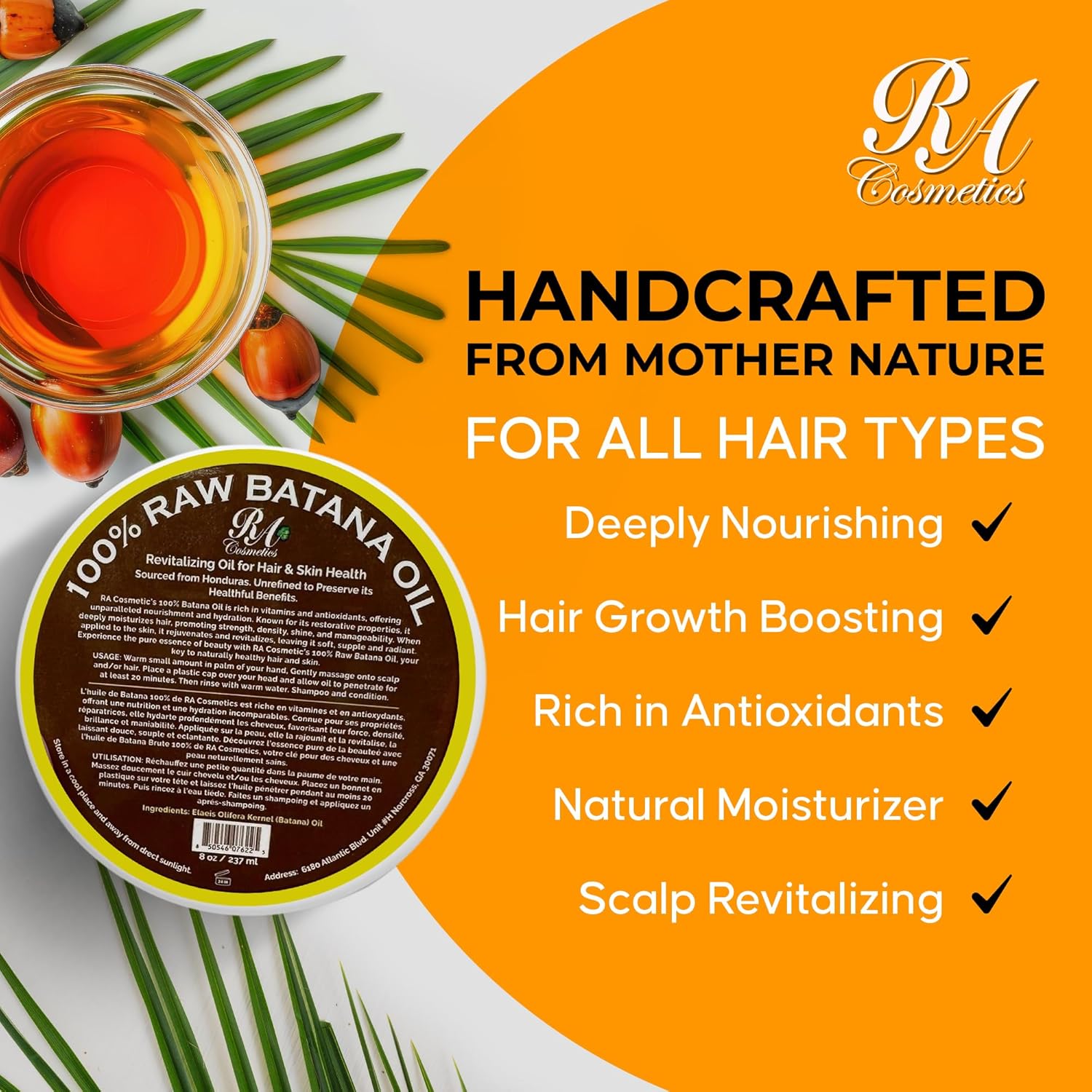 RA COSMETICS 100% Natural Batana Hair Oil 8 oz