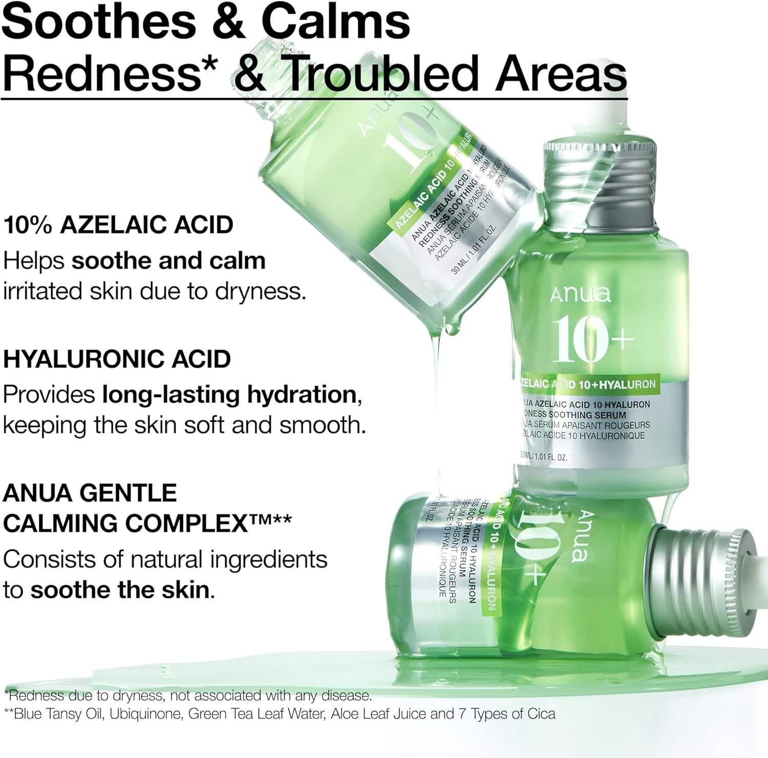 Anua Azelaic Acid 10+ Hyaluron Redness Soothing Serum, Hyaluronic Acid, 30ml/ 1.01 fl oz.
