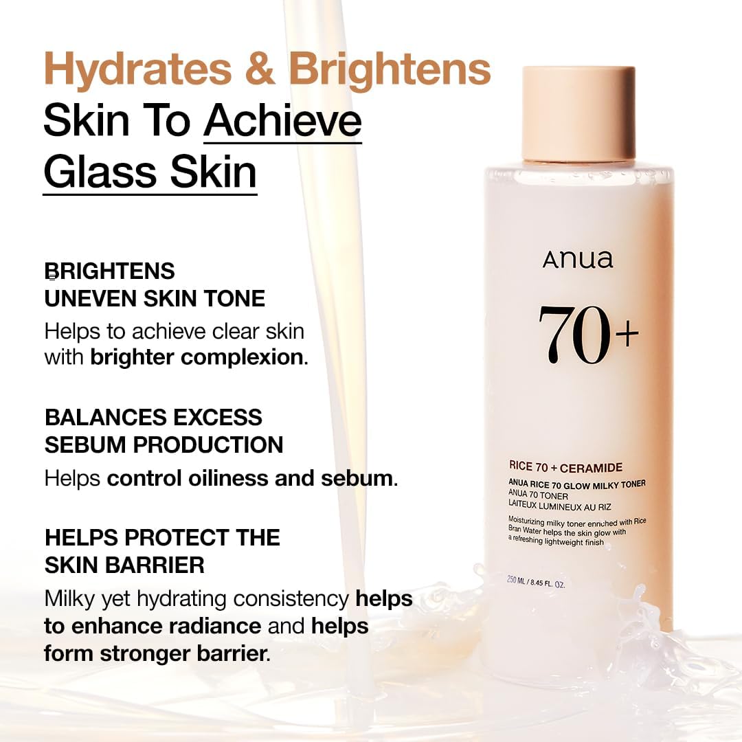 ANUA Rice 70 Glow Milky Toner, for Glass Skin, Korean Skin Care, 250ml/8.45fl.oz.