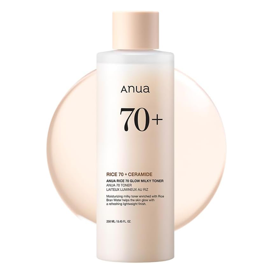 ANUA Rice 70 Glow Milky Toner, for Glass Skin, Rice Water, Niacinamide, Ceramides, Panthenol, Non comedogenic, Fungal Acne Safe, Korean Skin Care, 250ml/8.45fl.oz.